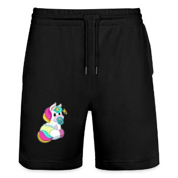 Tétine Licorne - Short de jogging bio TRAINER Stanley/Stella unisexe - noir - Devant - Nik (191cm) & Marisol (170cm)
