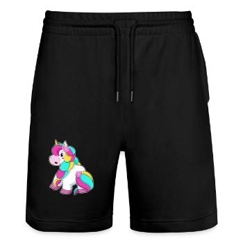 Unicorn Flower - Stanley/Stella Trainer Unisex Organic Jogging Shorts - black - Front - Nik (191cm) & Marisol (170cm)