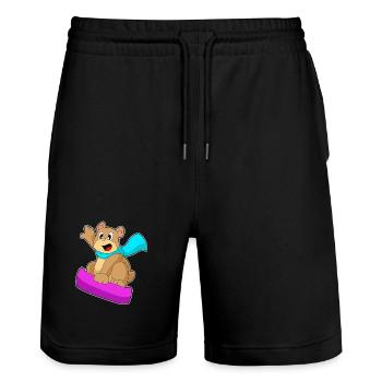 Bear Snowboarder Snowboard - Stanley/Stella Trainer Unisex Organic Jogging Shorts - black - Front - Nik (191cm) & Marisol (170cm)