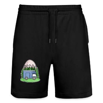 Mountain Mountains Mountain Peaks Caravans Motorhomes - Stanley/Stella Trainer Unisex Organic Jogging Shorts - black - Front - Nik (191cm) & Marisol (170cm)
