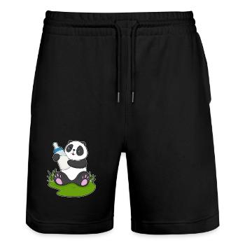 Panda Babyflasche Milch - Stanley/Stella Unisex Bio Joggingshorts Trainer  - Schwarz - Vorne - Nik (191cm) & Marisol (170cm)