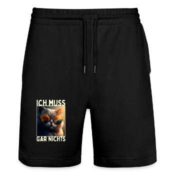 Katze Ich Muss Gar Nichts Nein Nö Faulenzer Katzen - Stanley/Stella Unisex Bio Joggingshorts Trainer  - Schwarz - Vorne - Nik (191cm) & Marisol (170cm)