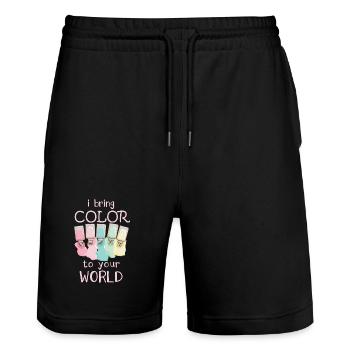Ich Bringe Farbe In Deine Welt Nail Tech - Stanley/Stella Unisex Bio Joggingshorts Trainer  - Schwarz - Vorne - Nik (191cm) & Marisol (170cm)