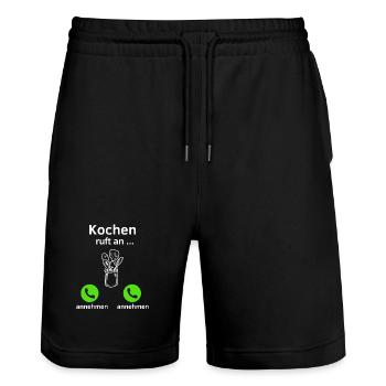 Kochen ruft an - annehmen oder annehmen? - Stanley/Stella Unisex Bio Joggingshorts Trainer  - Schwarz - Vorne - Nik (191cm) & Marisol (170cm)