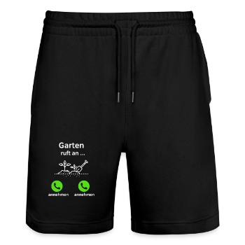 Garten ruft an - annehmen oder annehmen? - Stanley/Stella Unisex Bio Joggingshorts Trainer  - Schwarz - Vorne - Nik (191cm) & Marisol (170cm)