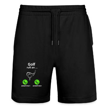 Golf ruft an - annehmen oder annehmen? - Stanley/Stella Unisex Bio Joggingshorts Trainer  - Schwarz - Vorne - Nik (191cm) & Marisol (170cm)