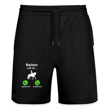 Reiten ruft an - annehmen oder annehmen? - Stanley/Stella Unisex Bio Joggingshorts Trainer  - Schwarz - Vorne - Nik (191cm) & Marisol (170cm)