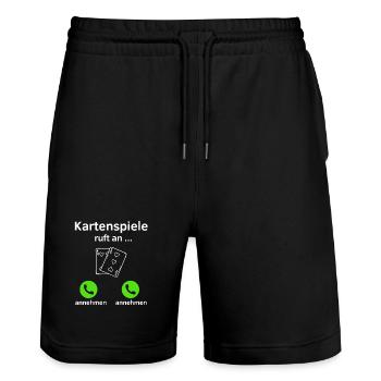 Kartenspiele ruft an - annehmen oder annehmen? - Stanley/Stella Unisex Bio Joggingshorts Trainer  - Schwarz - Vorne - Nik (191cm) & Marisol (170cm)