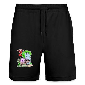 2. Geburtstag Niedliche Tiere 2 Jahre alt - Stanley/Stella Unisex Bio Joggingshorts Trainer  - Schwarz - Vorne - Nik (191cm) & Marisol (170cm)