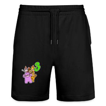 3 Jahre alt - 3. Geburtstag mit Tier Motiv - Stanley/Stella Unisex Bio Joggingshorts Trainer  - Schwarz - Vorne - Nik (191cm) & Marisol (170cm)