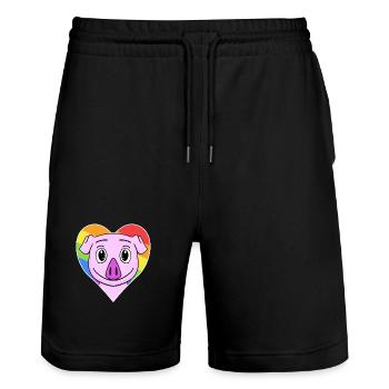 Cochon animal gay au cœur arc-en-ciel - Short de jogging bio TRAINER Stanley/Stella unisexe - noir - Devant - Nik (191cm) & Marisol (170cm)