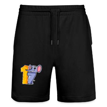 1 an - inscription à l’école - motif éléphant - Short de jogging bio TRAINER Stanley/Stella unisexe - noir - Devant - Nik (191cm) & Marisol (170cm)
