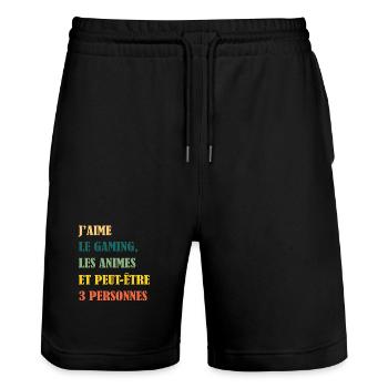 J'aime les animes et peut-etre 3 personnes - manga - Short de jogging bio TRAINER Stanley/Stella unisexe - noir - Devant - Nik (191cm) & Marisol (170cm)