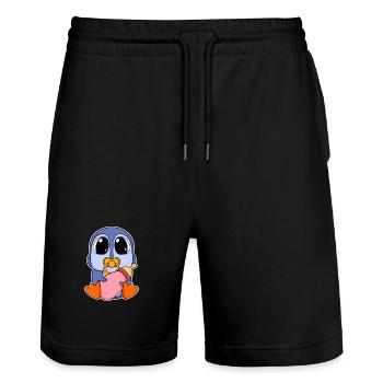 Baby Penguin Motif - Stanley/Stella Trainer Unisex Organic Jogging Shorts - black - Front - Nik (191cm) & Marisol (170cm)