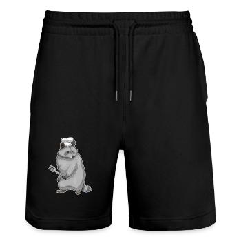 Raccoon Cook Spatula Cooking - Stanley/Stella Trainer Unisex Organic Jogging Shorts - black - Front - Nik (191cm) & Marisol (170cm)