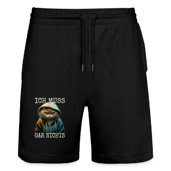 Katze Ich Muss Gar Nichts Nein Nö Faulenzer Katzen - Stanley/Stella Unisex Bio Joggingshorts Trainer  - Schwarz - Vorne - Nik (191cm) & Marisol (170cm)
