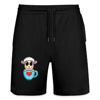 Sheep Heart Coffee Love - Heart Motif - Short de jogging bio TRAINER Stanley/Stella unisexe - noir - Devant - Nik (191cm) & Marisol (170cm)