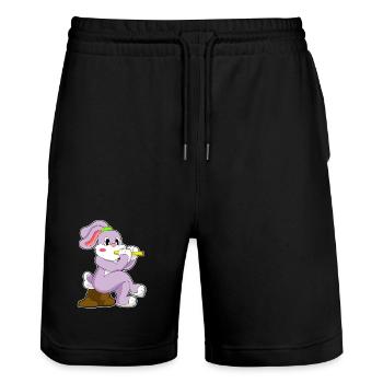 Hase Musiker Flöte Musik - Stanley/Stella Unisex Bio Joggingshorts Trainer  - Schwarz - Vorne - Nik (191cm) & Marisol (170cm)