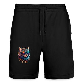 Colorful Cute Cat with Sunglasses Animal Design - Stanley/Stella Unisex Bio Joggingshorts Trainer  - Schwarz - Vorne - Nik (191cm) & Marisol (170cm)
