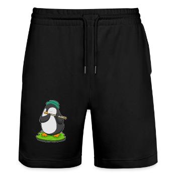 Pingouin Musicien Flûte Musique - Short de jogging bio TRAINER Stanley/Stella unisexe - noir - Devant - Nik (191cm) & Marisol (170cm)