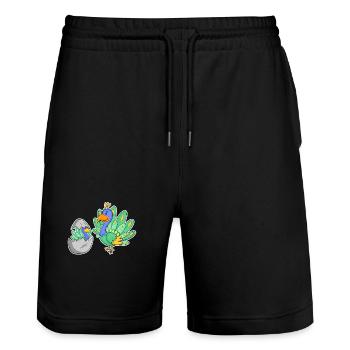 Pfau Familie - Pfau mit Baby - Pfau Motiv - Stanley/Stella Unisex Bio Joggingshorts Trainer  - Schwarz - Vorne - Nik (191cm) & Marisol (170cm)