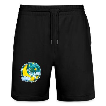 Astronaut Motif Space Moon Crescent - Stanley/Stella Trainer Unisex Organic Jogging Shorts - black - Front - Nik (191cm) & Marisol (170cm)