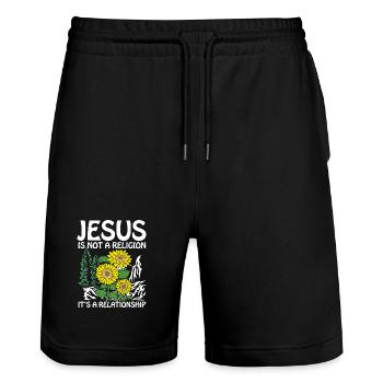 Jesus is not a religion it s a relationship - Stanley/Stella Unisex Bio Joggingshorts Trainer  - Schwarz - Vorne - Nik (191cm) & Marisol (170cm)