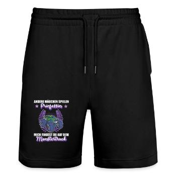Monstertruck Mädchen Fahrerin Auto Motorsport - Stanley/Stella Unisex Bio Joggingshorts Trainer  - Schwarz - Vorne - Nik (191cm) & Marisol (170cm)