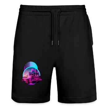 Retro Wave Supercar Vaporwave - Stanley/Stella Trainer Unisex Organic Jogging Shorts - black - Front - Nik (191cm) & Marisol (170cm)