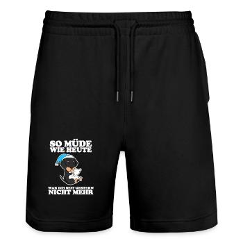 Müde Spruch lustig Schlafen Ausschlafen Faul - Stanley/Stella Unisex Bio Joggingshorts Trainer  - Schwarz - Vorne - Nik (191cm) & Marisol (170cm)