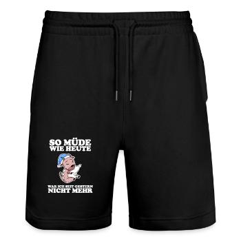 Müde Spruch lustig Schlafen Ausschlafen Faul - Stanley/Stella Unisex Bio Joggingshorts Trainer  - Schwarz - Vorne - Nik (191cm) & Marisol (170cm)