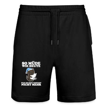 Müde Spruch lustig Schlafen Ausschlafen Faul - Stanley/Stella Unisex Bio Joggingshorts Trainer  - Schwarz - Vorne - Nik (191cm) & Marisol (170cm)