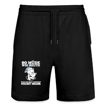 Müde Spruch lustig Schlafen Ausschlafen Faul - Stanley/Stella Unisex Bio Joggingshorts Trainer  - Schwarz - Vorne - Nik (191cm) & Marisol (170cm)