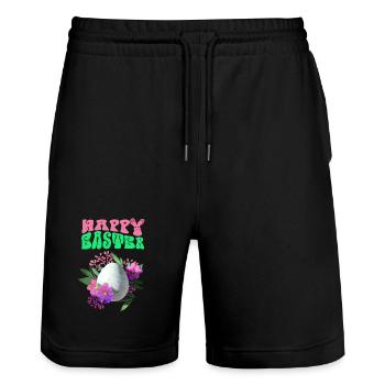 Happy Easter Flowers Easter Egg - Stanley/Stella Trainer Unisex Organic Jogging Shorts - black - Front - Nik (191cm) & Marisol (170cm)