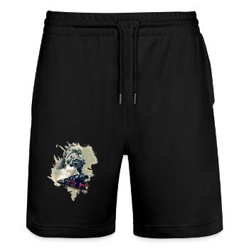 Old steam locomotive - Stanley/Stella Trainer Unisex Organic Jogging Shorts - black - Front - Nik (191cm) & Marisol (170cm)