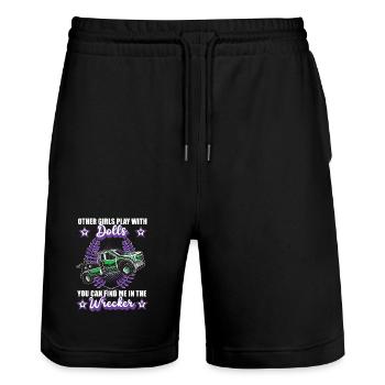 Abschleppwagen Girls Abschleppdienst Auto Beruf - Stanley/Stella Unisex Bio Joggingshorts Trainer  - Schwarz - Vorne - Nik (191cm) & Marisol (170cm)