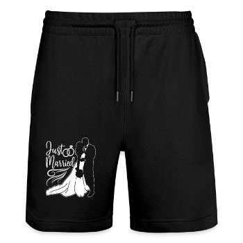 Just Married Couple Wife Husband - Stanley/Stella Trainer Unisex Organic Jogging Shorts - black - Front - Nik (191cm) & Marisol (170cm)