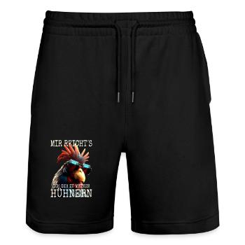 Hühner Mir Reichts Ich Geh Zu Meinen Hühnern Hahn - Stanley/Stella Unisex Bio Joggingshorts Trainer  - Schwarz - Vorne - Nik (191cm) & Marisol (170cm)