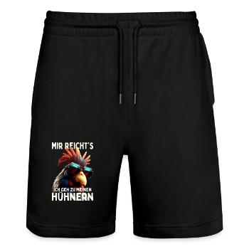 Hühner Mir Reichts Ich Geh Zu Meinen Hühnern Hahn - Stanley/Stella Unisex Bio Joggingshorts Trainer  - Schwarz - Vorne - Nik (191cm) & Marisol (170cm)