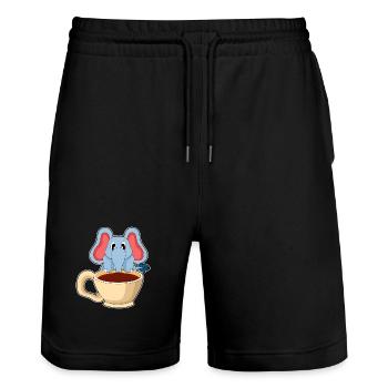 Elefant Tasse Kaffee - Stanley/Stella Unisex Bio Joggingshorts Trainer  - Schwarz - Vorne - Nik (191cm) & Marisol (170cm)