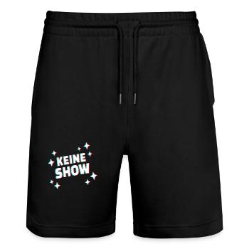KEINE SHOW Glitch Schriftzug - Stanley/Stella Unisex Bio Joggingshorts Trainer  - Schwarz - Vorne - Nik (191cm) & Marisol (170cm)
