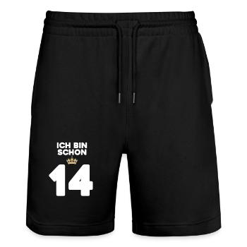 14. Geburtstag Geschenk - 14 Jahre mit Krone - Stanley/Stella Unisex Bio Joggingshorts Trainer  - Schwarz - Vorne - Nik (191cm) & Marisol (170cm)