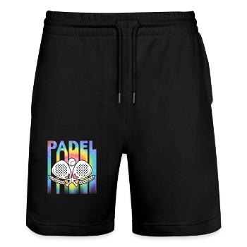 Padel Tennis Colorful - Stanley/Stella Trainer Unisex Organic Jogging Shorts - black - Front - Nik (191cm) & Marisol (170cm)