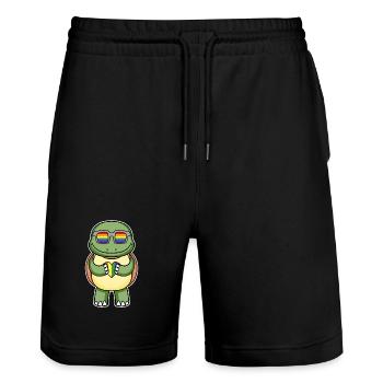 Rainbow - Turtle with glasses and heart - Stanley/Stella Trainer Unisex Organic Jogging Shorts - black - Front - Nik (191cm) & Marisol (170cm)