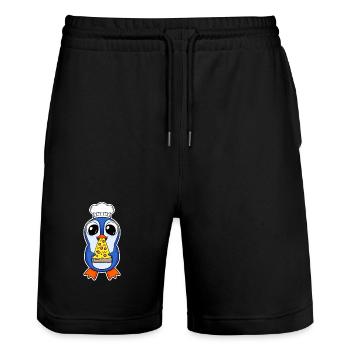 Gourmet Penguin Pizza - Stanley/Stella Trainer Unisex Organic Jogging Shorts - black - Front - Nik (191cm) & Marisol (170cm)