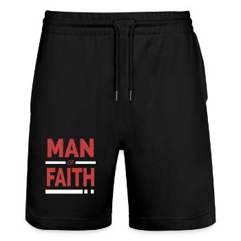Man of Faith | Christian typography - Stanley/Stella Trainer Unisex Organic Jogging Shorts - black - Front - Nik (191cm) & Marisol (170cm)