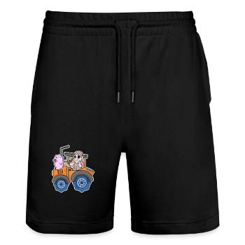 Traktor Trecker Niedliche Tiere - Stanley/Stella Unisex Bio Joggingshorts Trainer  - Schwarz - Vorne - Nik (191cm) & Marisol (170cm)