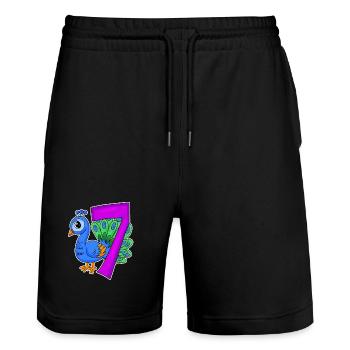 7 birthday 7 years old with animal motif - seven - Stanley/Stella Trainer Unisex Organic Jogging Shorts - black - Front - Nik (191cm) & Marisol (170cm)