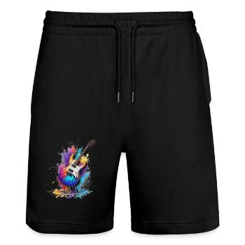 Guitar - Stanley/Stella Trainer Unisex Organic Jogging Shorts - black - Front - Nik (191cm) & Marisol (170cm)
