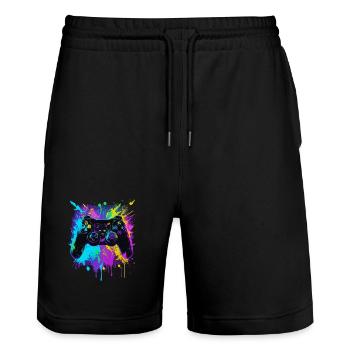 Colorful Graffiti Gaming Controller - Stanley/Stella Trainer Unisex Organic Jogging Shorts - black - Front - Nik (191cm) & Marisol (170cm)